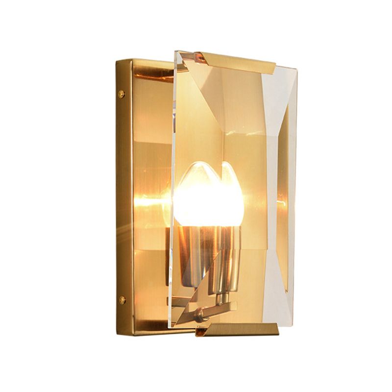 Black/Brass Finish Rectangular Sconce Light Modernism Style 1 Bulb Metal Wall Mount Light with Clear Faceted Crystal