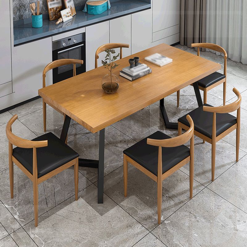 Metal Industrial Rectangle Table Pine Solid Wood Top Table with Sled Base