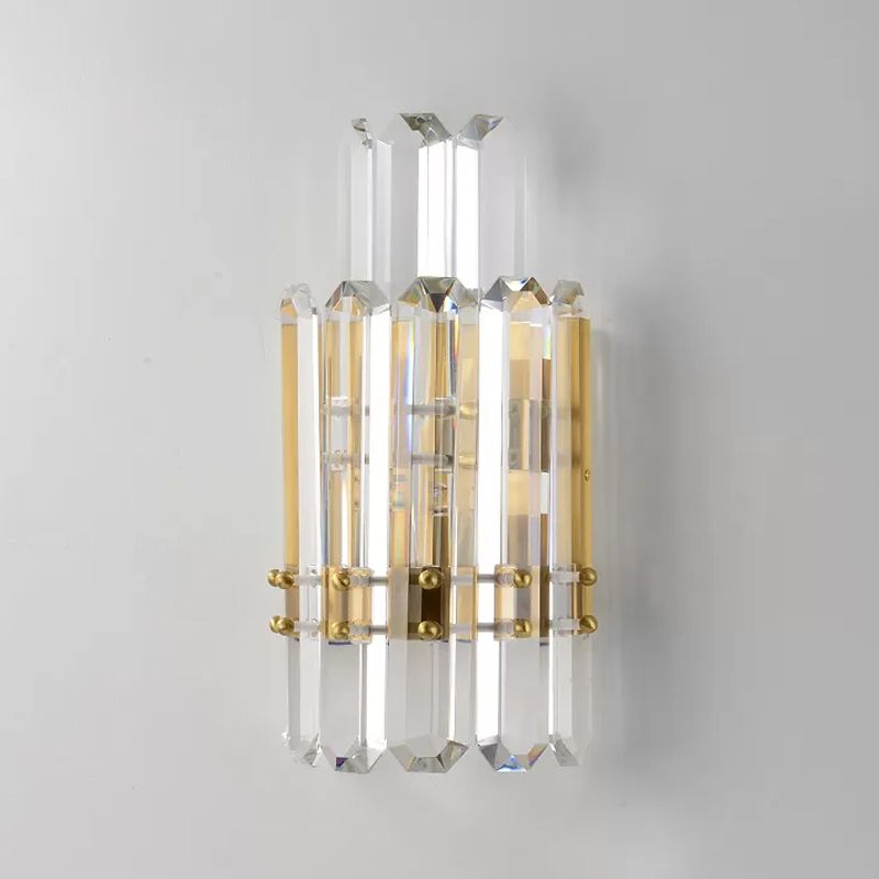 2 Tiers Clear Crystal Prism Wall Light Contemporary 2 Heads Gold Wall Sconce for Restaurant