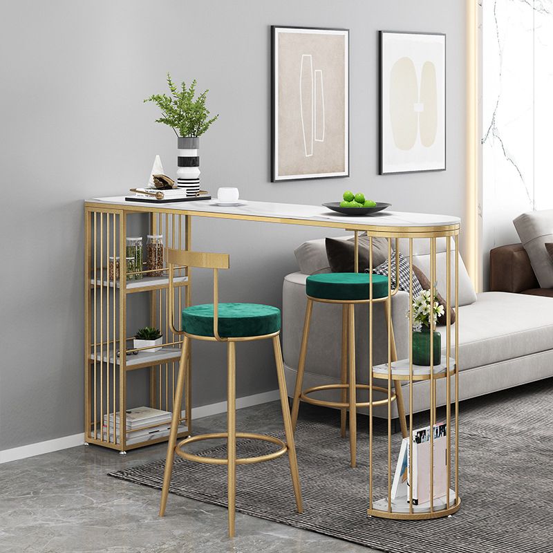 Modern Bar Height Table Faux Marble Top Bistro Bar Table with 3 Shelve