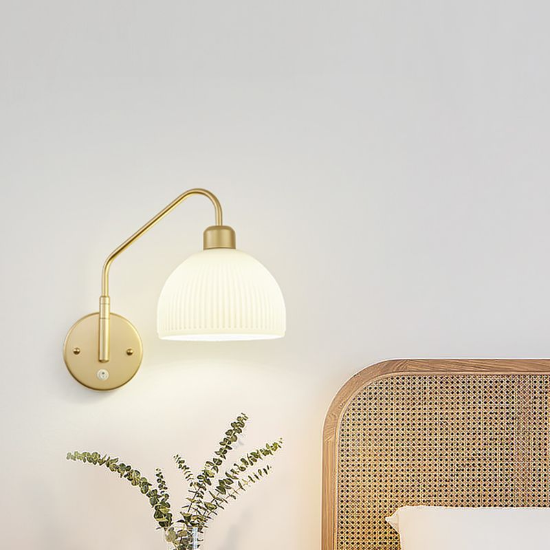 Dome Shape Metal Wall Sconces Modern 1-Light Wall Mount Light Fixture in Gold