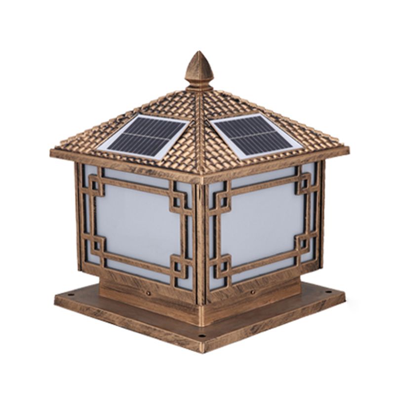 Contemporary LED Pillar Light Golden Solar Lighting Fixture for Garden