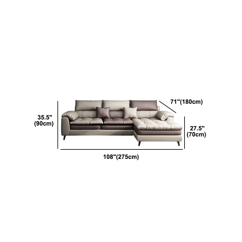 Brown Pillow Top Arm Sofa & Chaise Sewn Pillow Back Sofa - 35.43" H
