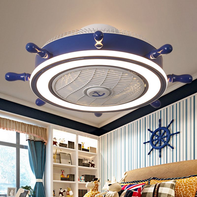 Navy Blue Rudder Lüfter Leuchte Leuchte Childrens Metall Fernbedienung LED Semi Flush Deckenleuchte mit 7 Klingen, 23,5 "W.