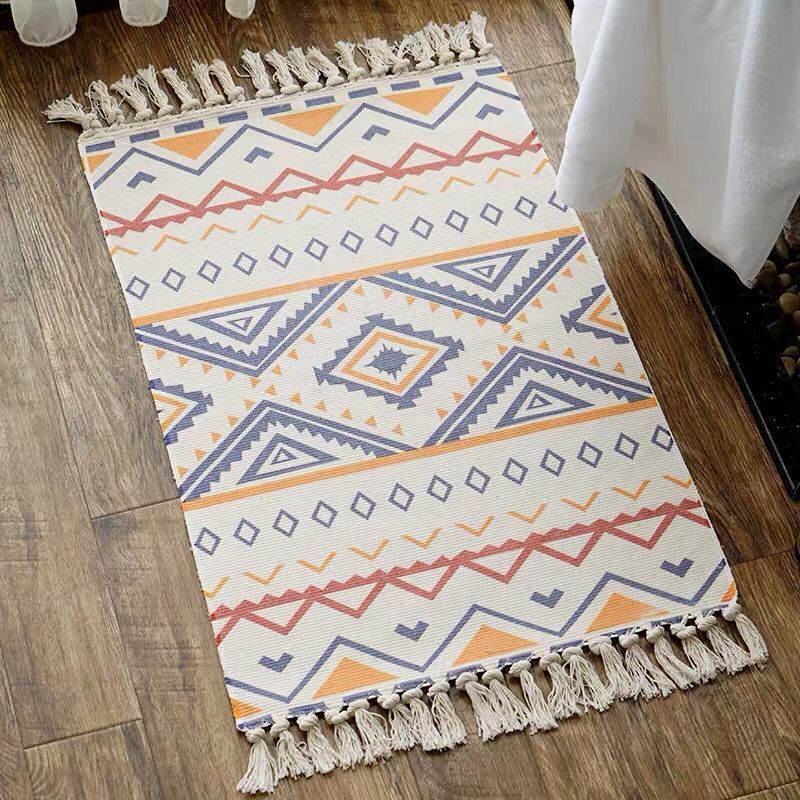 Uniek geometrisch tapijt multicolor eclectisch tapijt katoenen huisdiervriendelijk tapijt met kwastje voor grote kamer