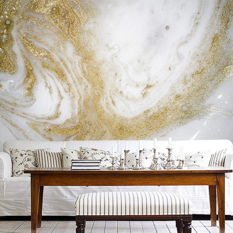 Gold Waves Mural Wallpaper Moisture Resistant Modern Art Girls Bedroom Wall Covering