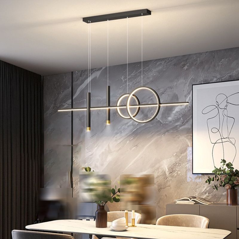 Post Modern Linear Kitchen Island Fixture in Gold / Black Aluminum LED Ceiling Pendant