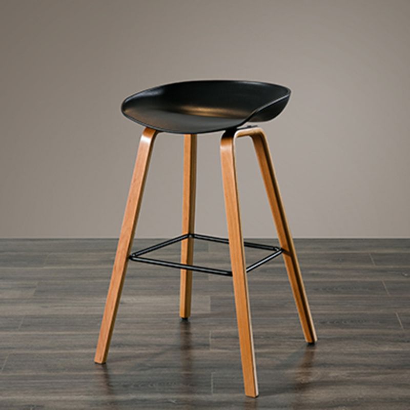 Contemporary Living Room Wood Legs Low Back Bar Stool with Footrest