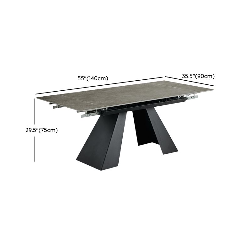 Rectangular Dining Table Modern Grey Stone Table Top with Black Metal Base