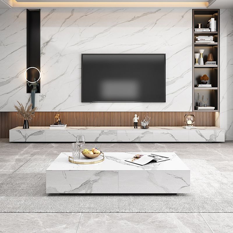 Contemporary Style Stone TV Stand Enclosed Storage TV Cabinet with Drawers