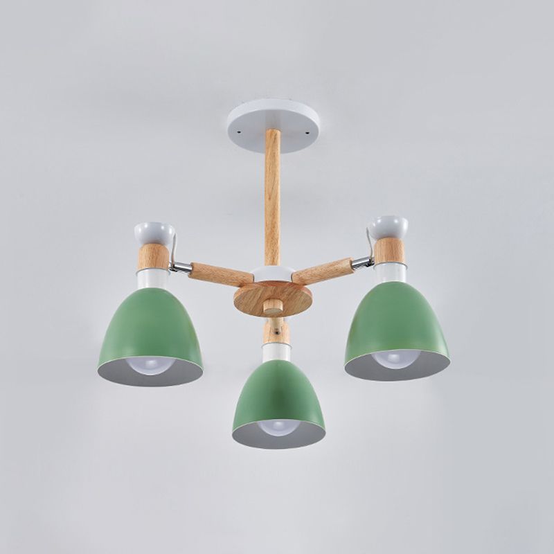 Macaron Style Bell Chandelier Lighting Metal Bedroom Hanging Light avec une tige en bois