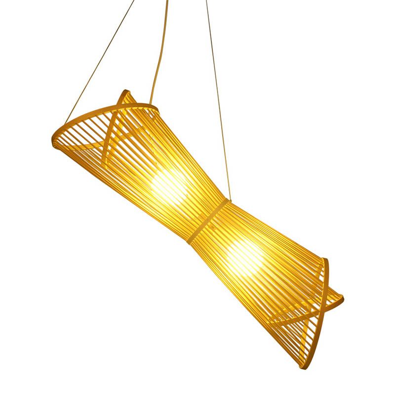 Bamboe laser gesneden hanger kroonluchter Aziatische stijl 2 hoofden beige ophanging lamp voor restaurant
