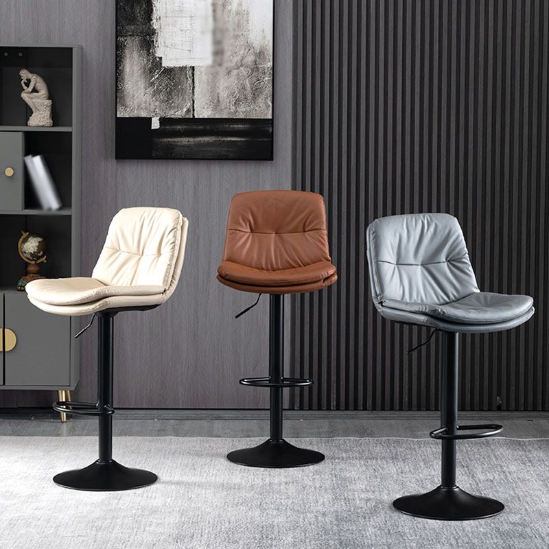Nordic Steel Adjustable Swivel Barstool Indoor Tall Stool with Leather Seat