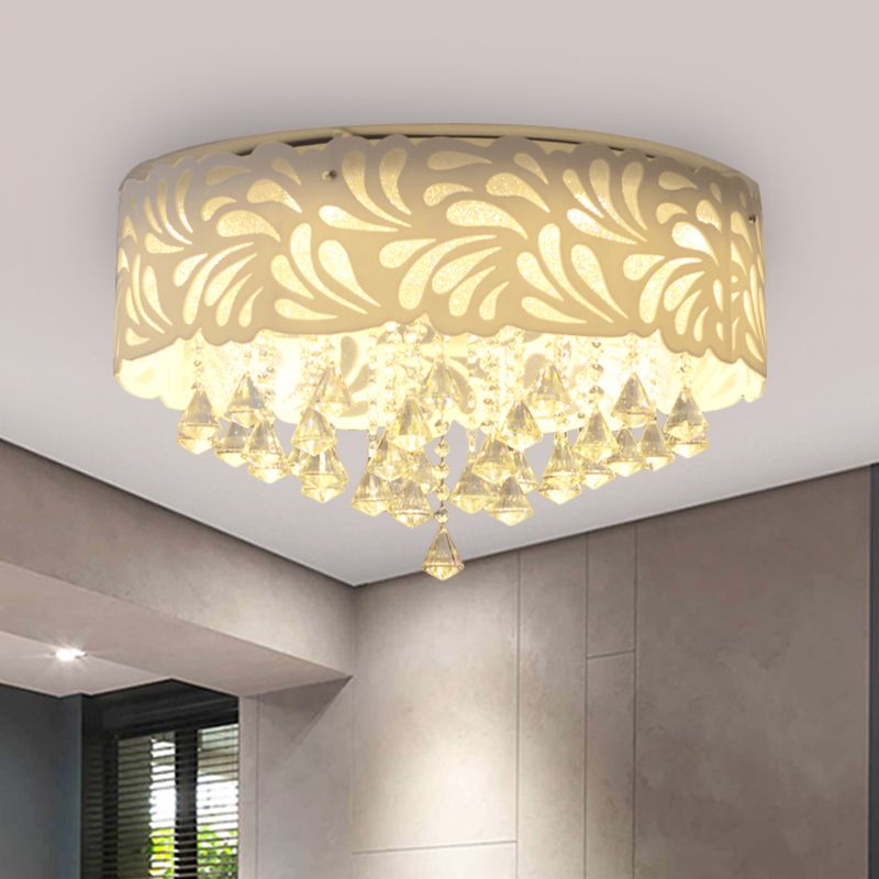 18"/23.5"/12.5" Wide Cone Flushmount Modern Clear Crystal 8/12-Bulb/LED White Ceiling Light Fixture with Drum Shade