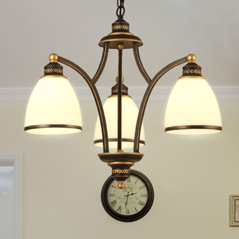 3/6/8 Bulbs Tapered Chandelier Light Traditional Black Frosted Glass Hanging Ceiling Fixture for Corridor