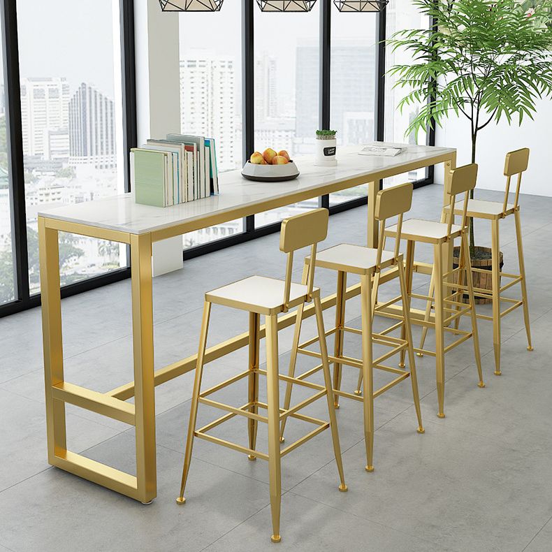 Rectangle Pub Table Bar Height Glam Stone Top Bar Table for Indoor