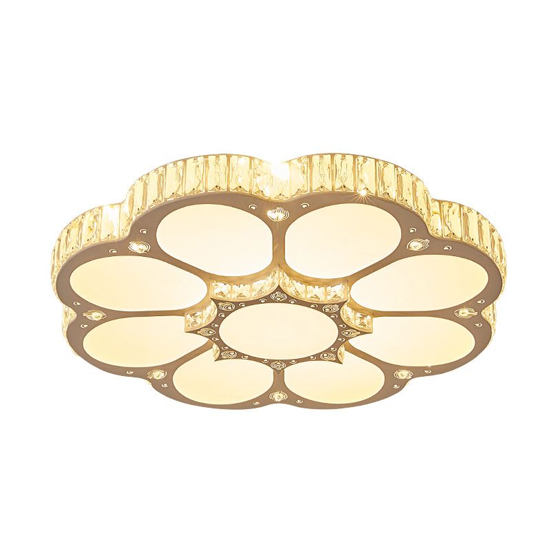 Flower Ceiling Mounted Light Minimalist Crystal Bedroom LED Flush Light in White
