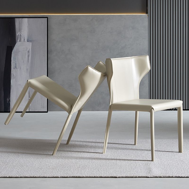 Contemporary Leather Dining Chair Wingback Side Chair in Matte Finish for Kitchen
