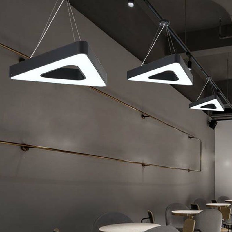 Triangle Chandelier Lighting Minimalist Acrylic Conference Room LED Pendant Light in Black
