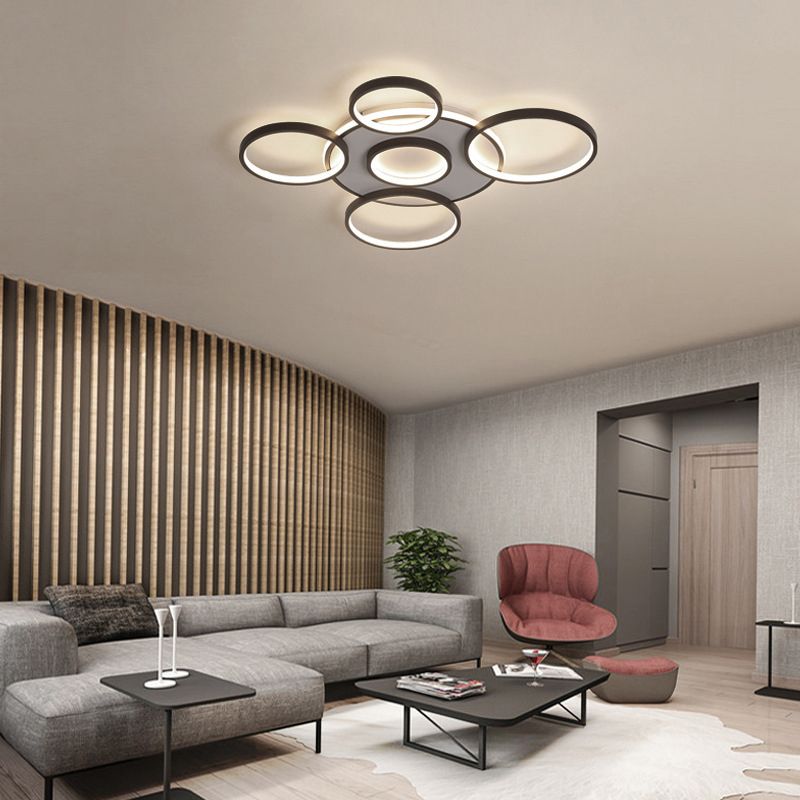 4/5-Halo Ring Ceiling Lighting Modernity Acrylic LED Black Flush Mount Light Fixture in Warm/White Light, 27.5"/33.5" W