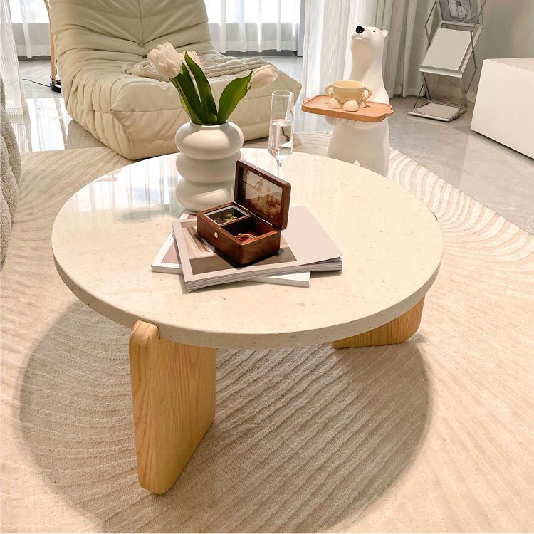 Solid Wood 3 Legs Coffee Table Modern 1 Single Terrazzo Cocktail Table