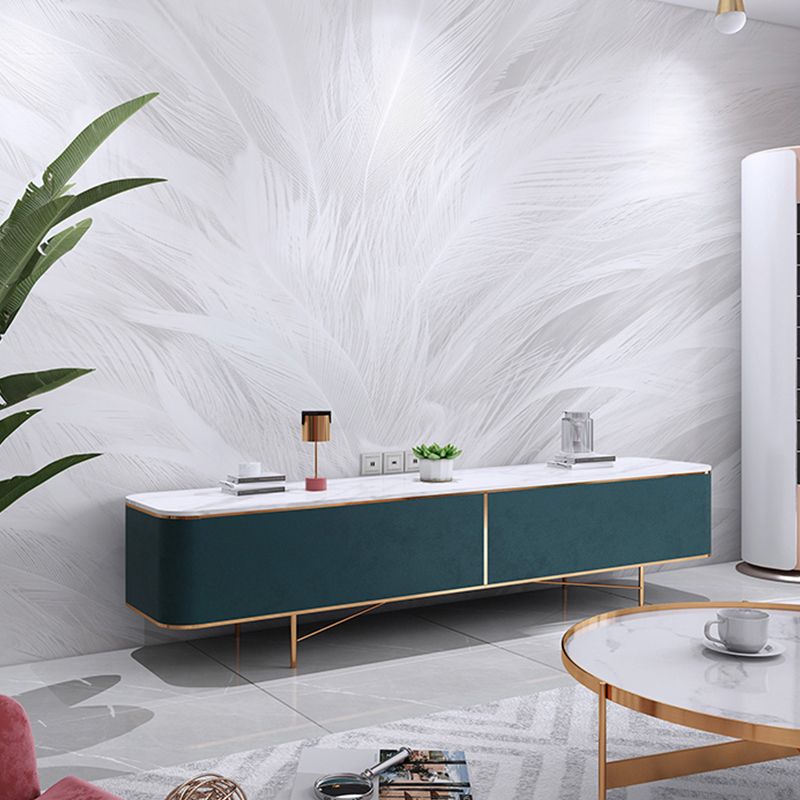 Plain White Minimalist Wall Covering Large Feather Wall Mural for Living Room