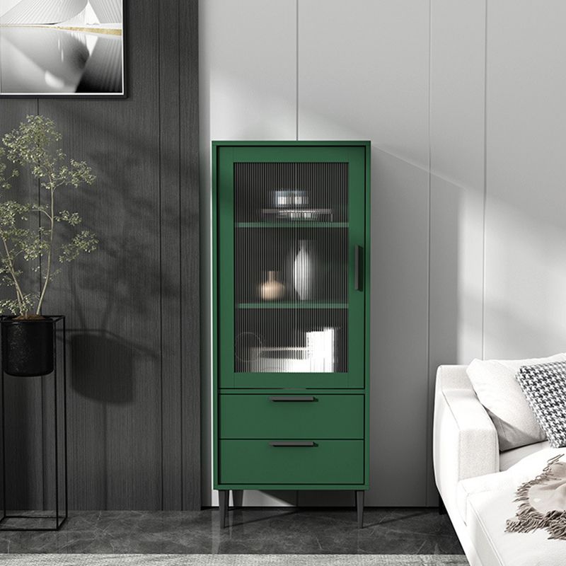 Modern Wooden Accent Cabinet with Glass 1-Door and 2 Drawers