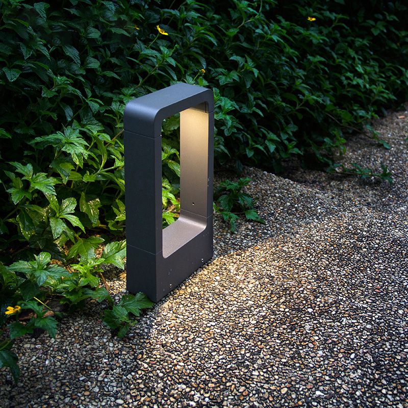 Contemporary Metal Pillar Lamp Rectangle Shape Outdoor Waterproof Light with Glass Shade