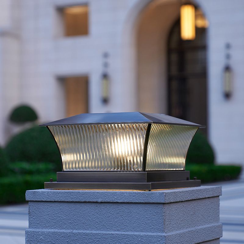Rectangular Shape Metal Outdoor Lights Modern Style 1 Light Solar Pillar Lamp in Bronze