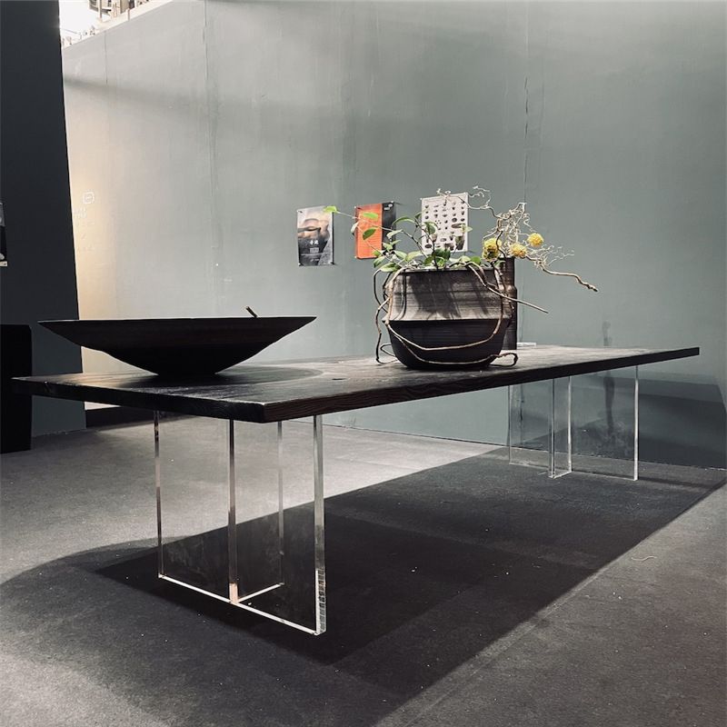 Wood Top Dining Table Modern Table with Double Acrylic Legs for Living Room