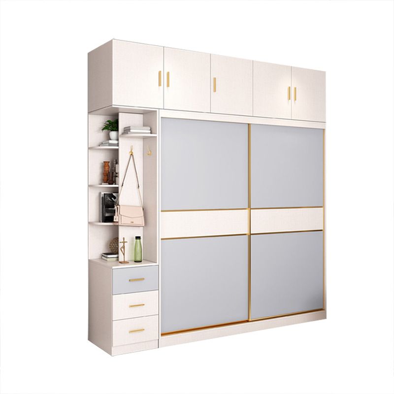 Coastal Style Wooden Wardrobe Cabinet Bedroom Sliding Doors Armoire