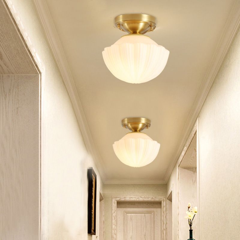 1-Light Ceiling Lamp Simple Ceiling Mount Light with Glass Shade for Aisle
