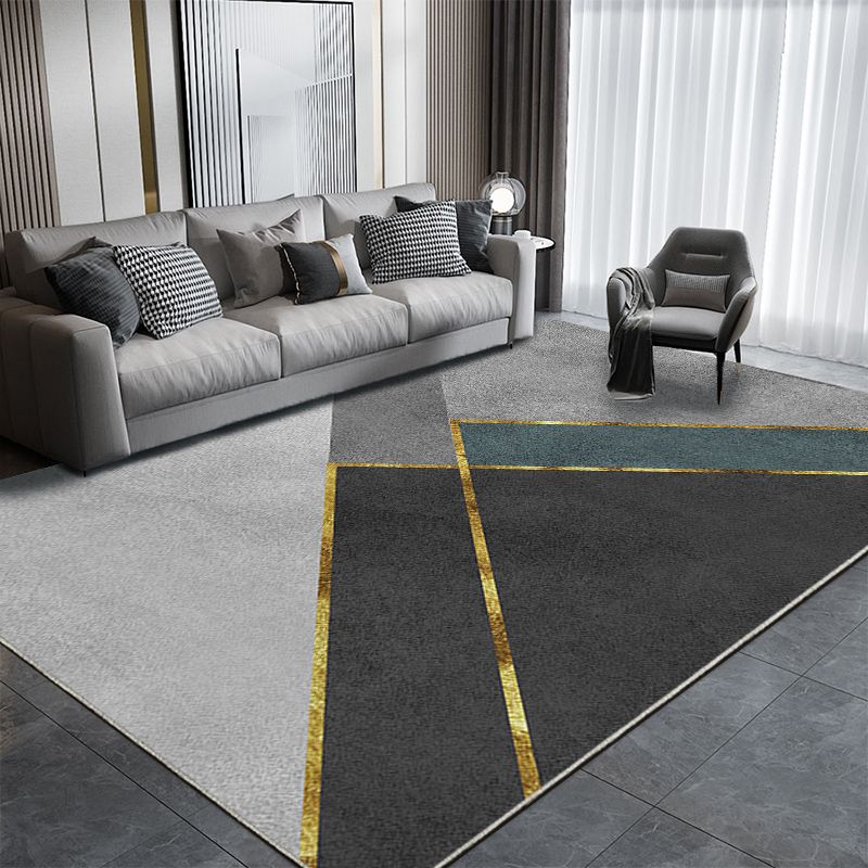 Chic Modern Carpet Grey Geometric Print Rug Polyester Stain Resistant Rug for Home Decor