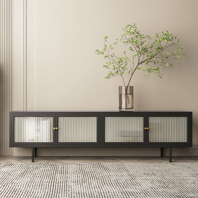 19.7" H Industrial 4-Door TV Stand Iron & Glass TV Stand Console