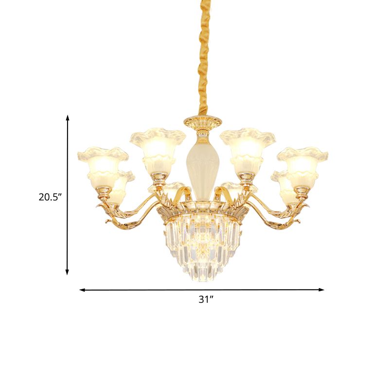 Bloesem woonkamer hanger lamp modernisme matglas 8 bollen goud kristal kroonluchter