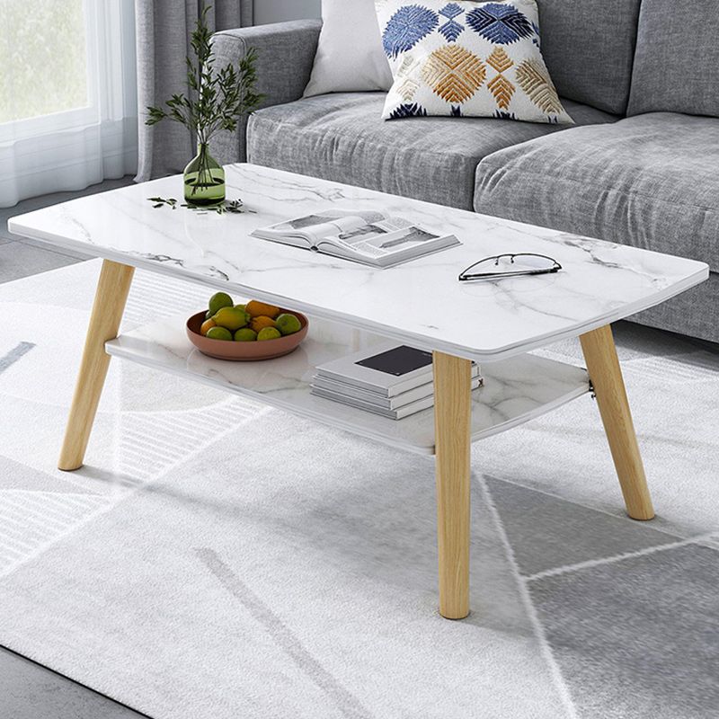Modern 16.53" Tall R Wooden Coffee Table 4 Legs Cocktail Table with Shelf