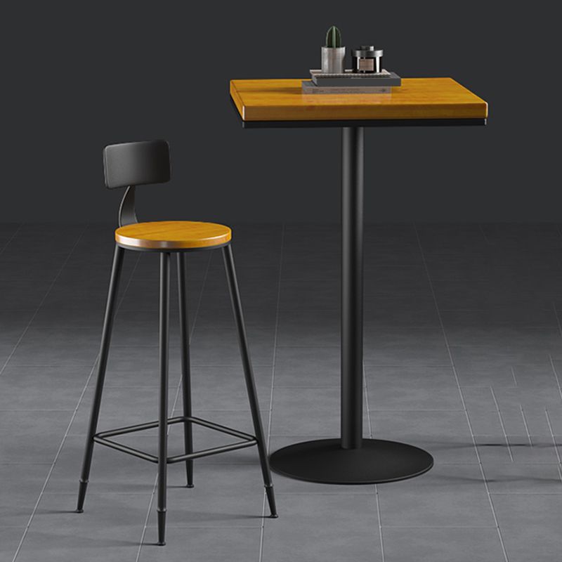 Industrial Metal Armless Bar Stool Wooden Round Bar Chair with Footrest