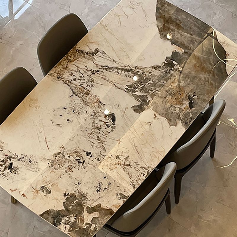 Stone Top Dining Table Modern Rectangle Table with 4 Wood Legs in Black