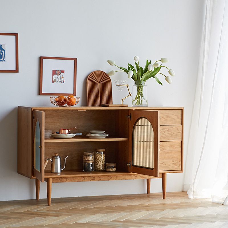 Mid-Century Modern Cabinet Cherry 1Shelves 3 - Drawer Knobs Straight Legs Accent Cabinet