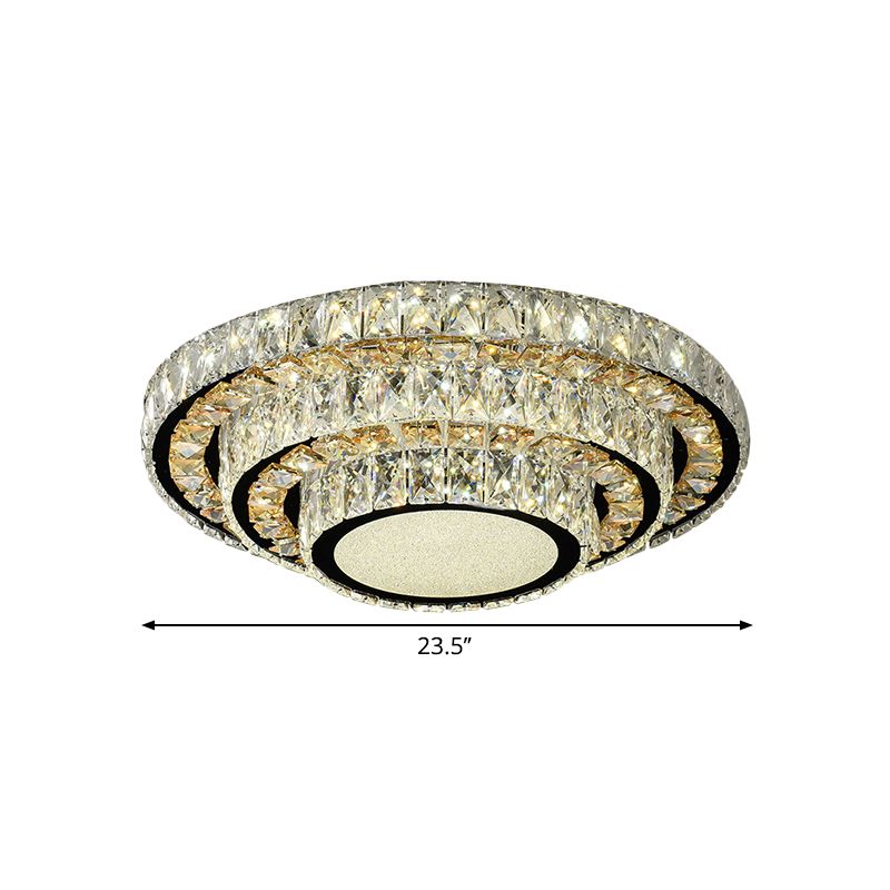 Stainless-Steel Layered Circle Flush Light Modern Style Clear Beveled Crystal LED Ceiling Lighting for Bedroom