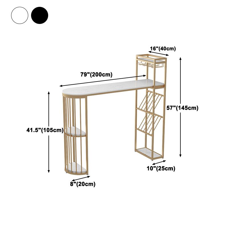 Glam Style Cocktail Bar Table 42-inch Height Metal Base Bar Height Storage Table