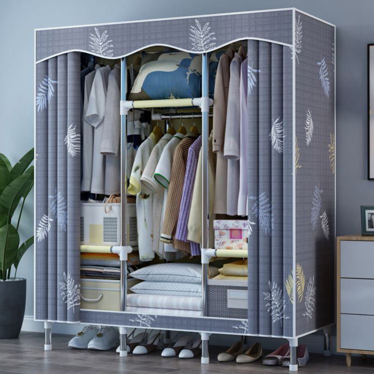 Modern Style Wardrobe Metal 1-Door Wardrobe Closet with Cloth Rod