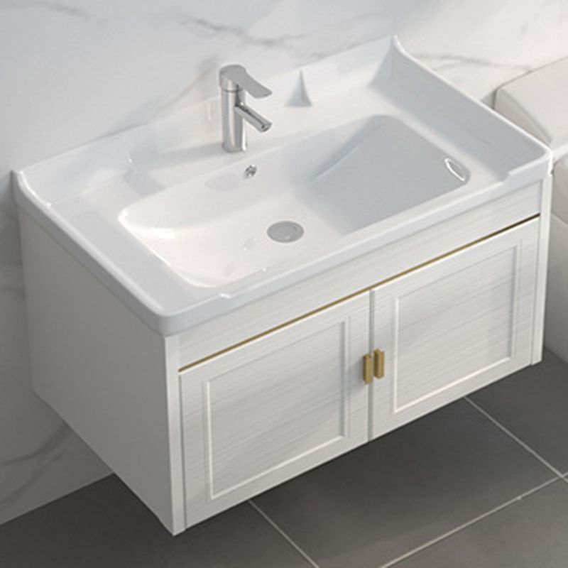 Single Sink Vanity Set Mirror Wall Mount Metal Frame Rectangle Bath Vanity with 2 Doors