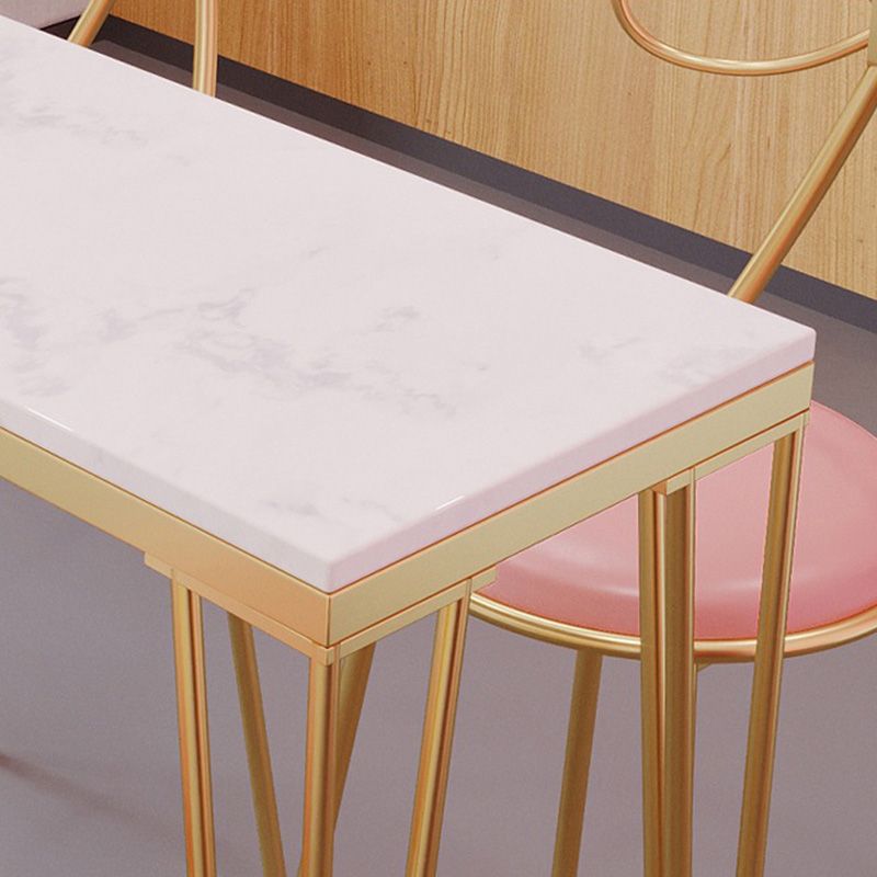 Rectangular Bar Height Table White Faux Marble Top Bistro Pub Table with 4 Legs