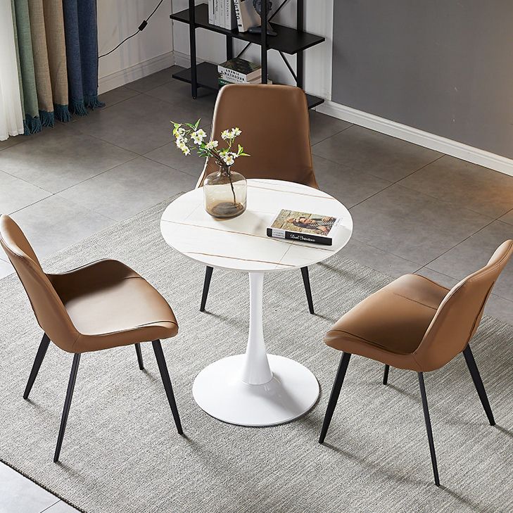 Round Tulip Base Modern Dining Table Two-Color Fixed Table with Sintered Stone
