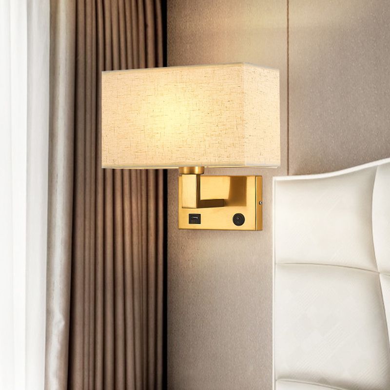 1 - Light Wall Sconce in Black / Gold Metal and Fabric Post Modern Wall Light