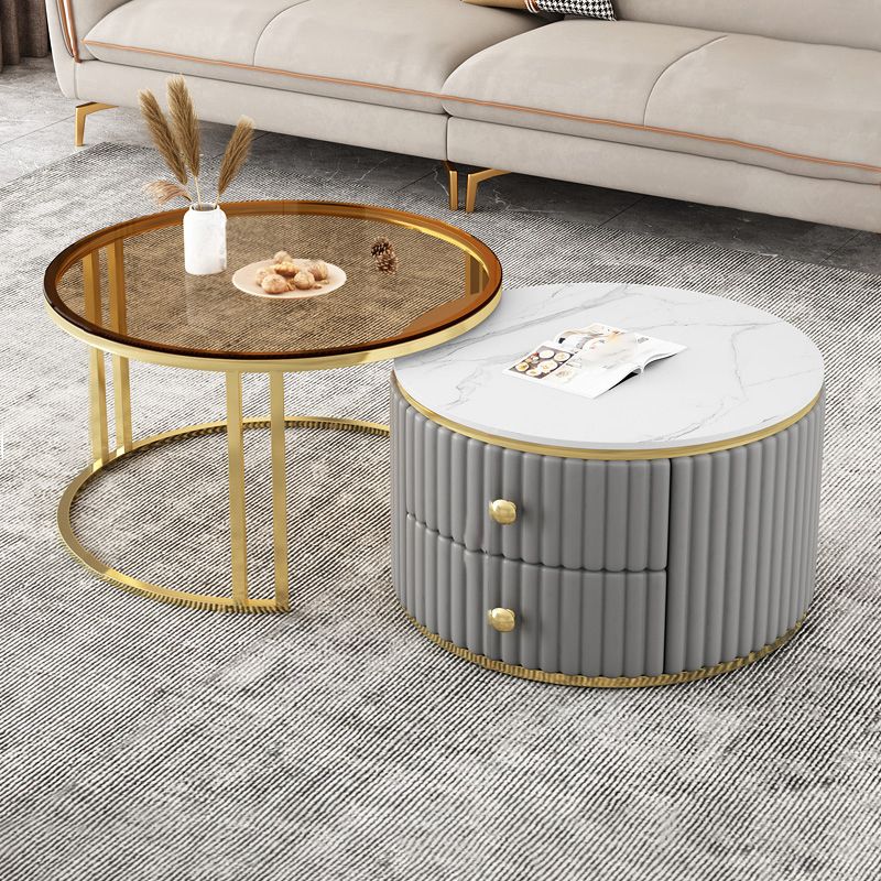 Slate and Metal Coffee Table Frame Nesting Coffee Table Set with Drawers