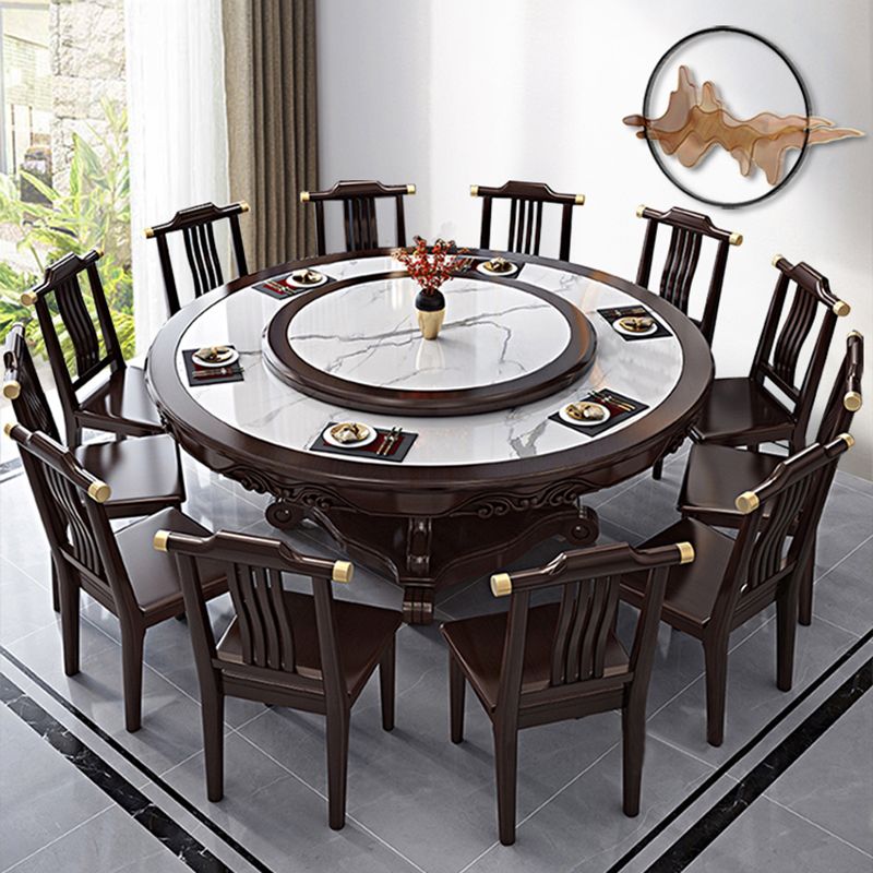 Stone Dining Table Round Dinner Table with Rubberwood Base for Dining Room