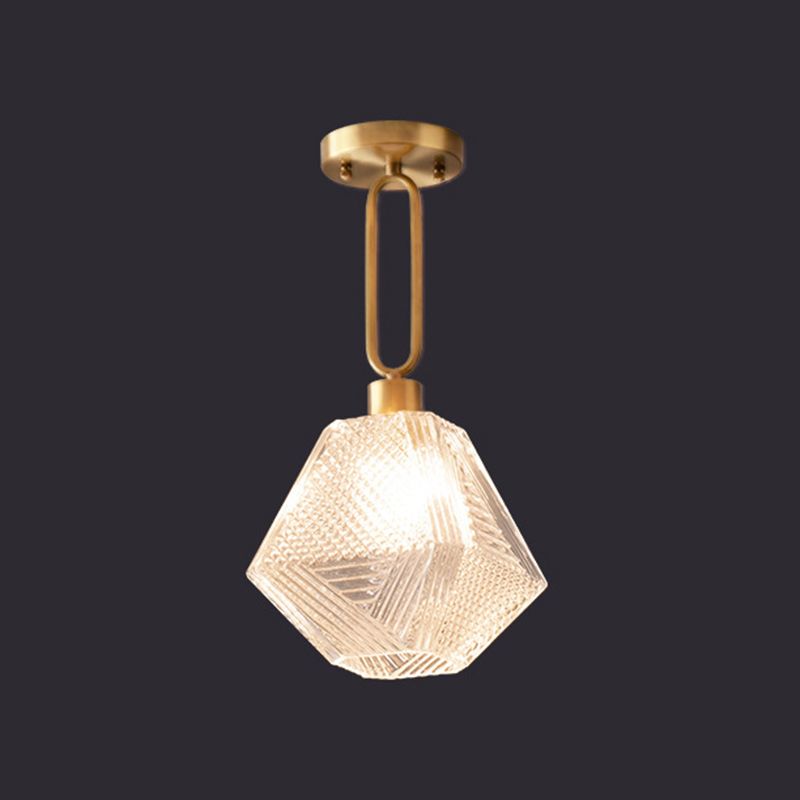 Single Modernism Golden Finish Flush Mount Lighting Unique Glass Ceiling Light