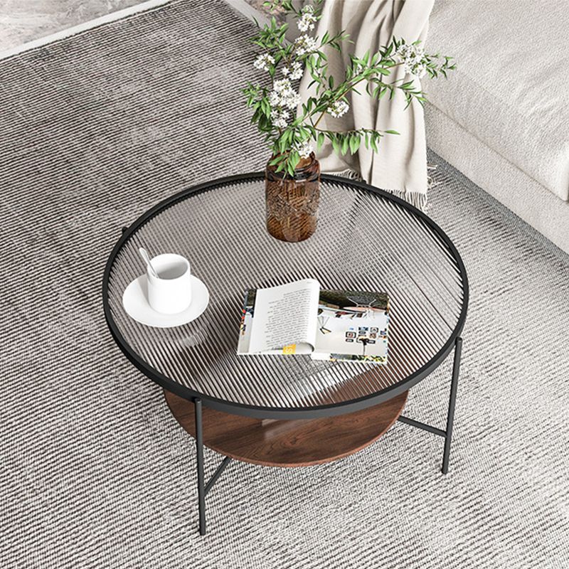 Contemporary 3 Legs Glass with Storage Shelf Round Single Coffee Table